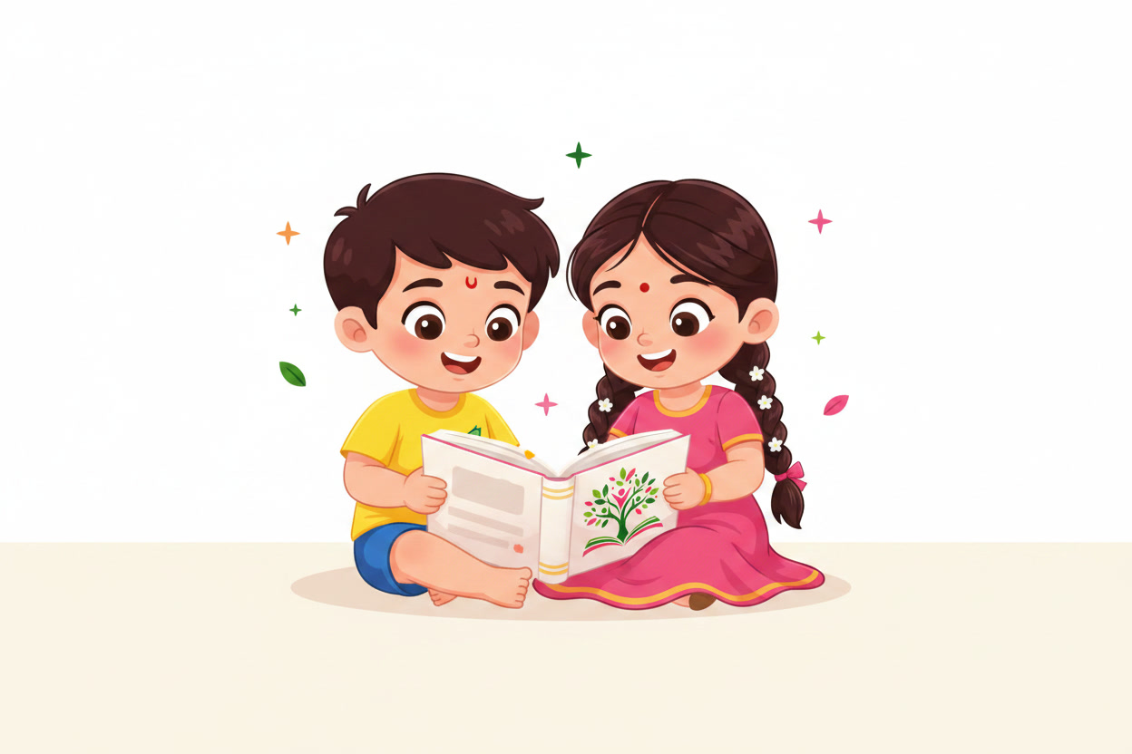 Kichu and Leela reading together